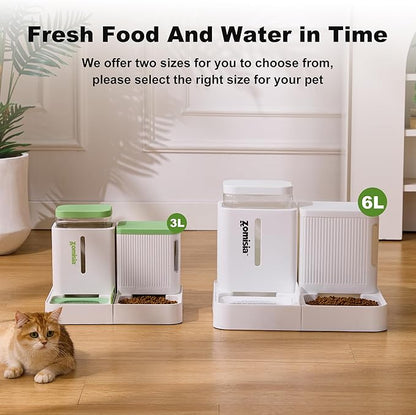 ZOMISIA Gravity Dog Food and Water Dispenser, 2 in 1 Automatic Dog Feeder with 180 Degree Rotatable, 2 Pack Large Capacity Self Feeding for Small Dogs Puppy, White, 1.6GALx2