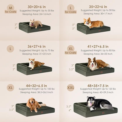 EHEYCIGA XL Dog Bed Memory Foam for Crate, Extra Large Dog Bed Orthopedic with Washable Removable Cover, Waterproof Pet Sofa Couch XLarge Size Dogs, 41x27x6.5, Dark Green | Washable Removable Cover, Waterproof Flat Pet Sofa Couch with Nonskid Bottom, 4...