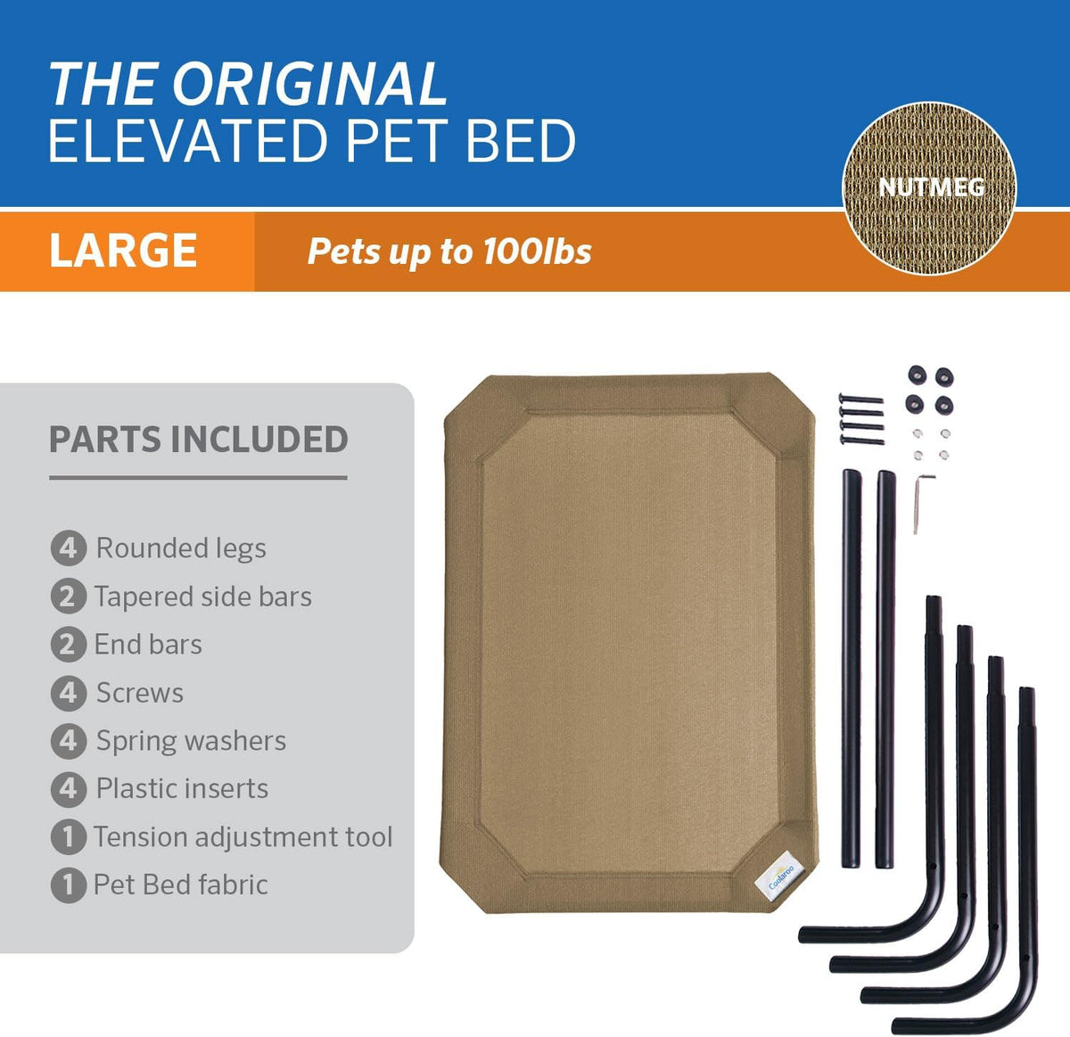 Coolaroo Original Elevated Dog Bed - Breathable Off-The-Ground Pet Bed with Cooling Fabric, Joint Relief & Moisture-Resistant Fabric, 100% Recyclable, Easy Clean, Nutmeg, Large