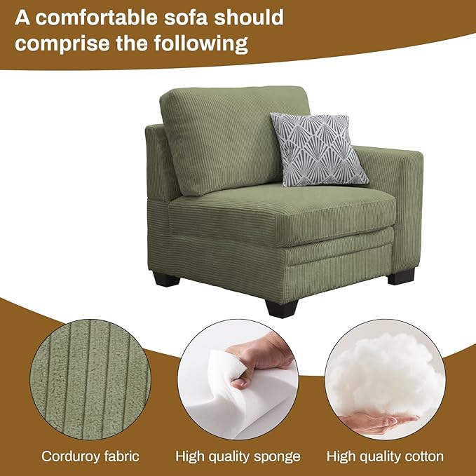 Legend Vansen Oversized Modular Sectional Sofa,6 Seat U Shaped Couch with Ottoman,Corduroy Sofa with Deep Seat,Convertible Large Sectional Couches for Living Room(Olive, U-6)