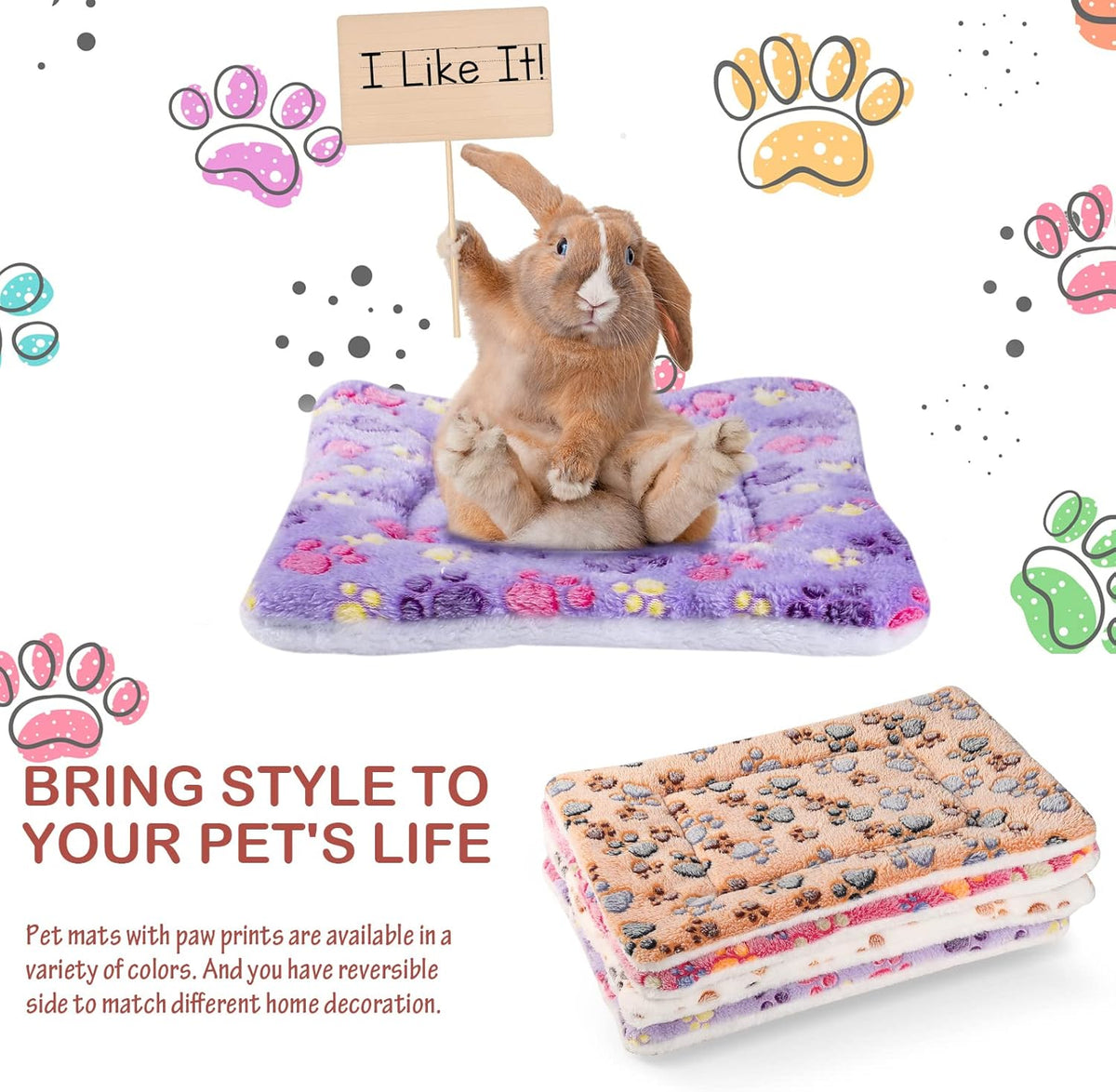 4 Pack Ultra Soft Dog Cat Bed Mat with Cute Prints Reversible Fleece Dog Crate Kennel Pad Cozy Washable Thickened Hamster Guinea Pig Pet Bed Mat for Small Animals(13 x 10 Inches,Vivid Color)