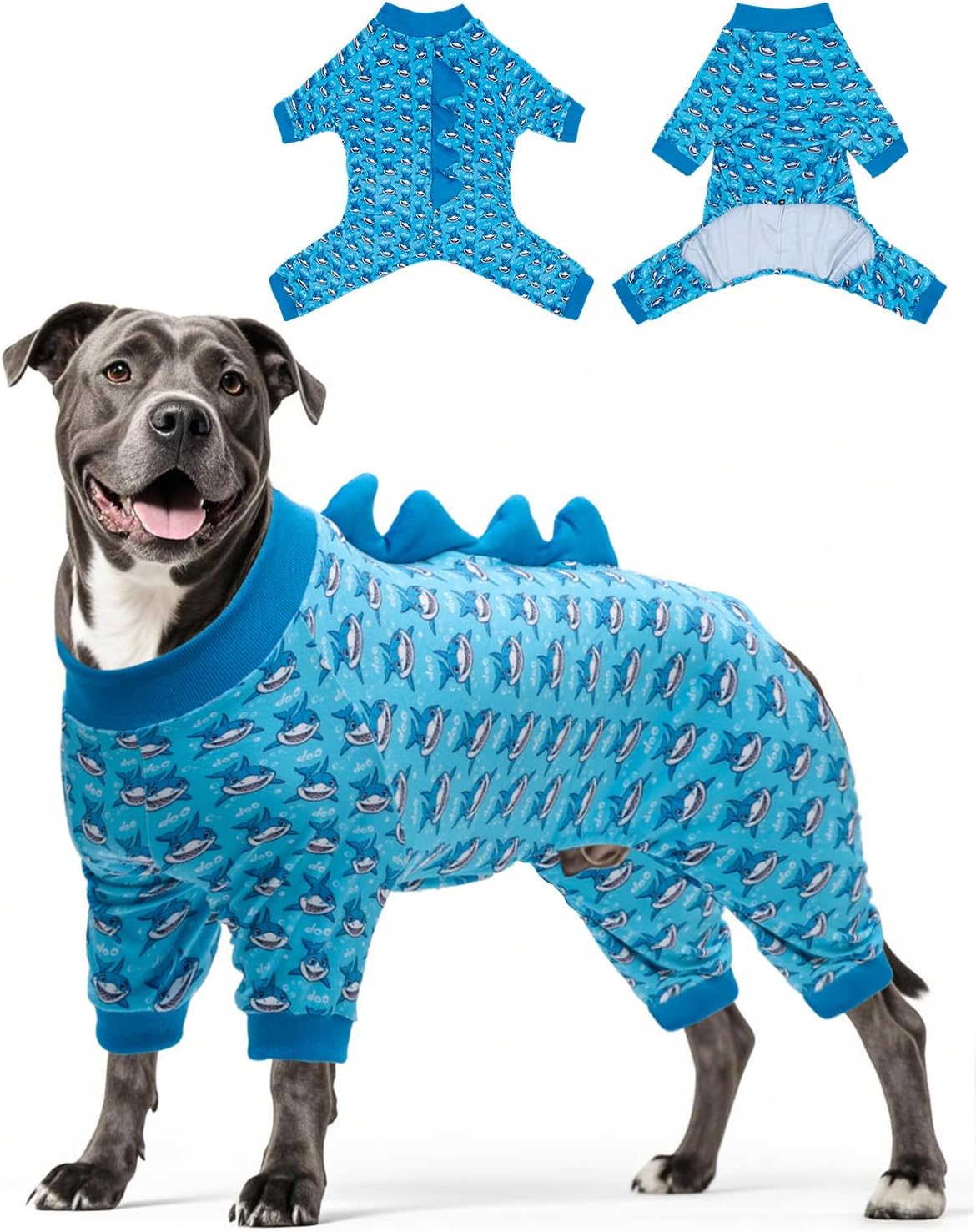 CuteBone Shark Costume Dog Pajamas, Stretchy Spandex Crystal Velvet Sleepwear Coat for Small Dogs, Soft & Warm Pet Outfit Clothes for Cold Weather, Cozy Pullover Design COSP07XXL
