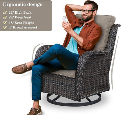 Belord Outdoor Furniture Sectional Sofa L Shaped Couch - Patio Wicker Set with 2 Swivel Glider Chairs, 8 Piece Rattan Patio Conversation Sets with Gray Cushion for Deck Backyard Sunroom Grey Cushion