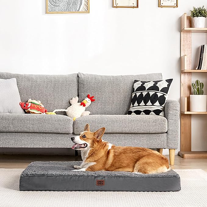 EHEYCIGA Orthopedic Dog Bed Large with Removable Washable Cover, 41IN Grey | Egg Crate Foam Support, Durable Oxford fabric, Non-Slip Bottom, Machine Washable, Soft Waterproof Plush Pet Bed Mat For Crate