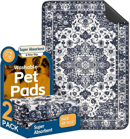 Washable Pee Pads for Dogs, 2 Pack Reusable Puppy Training Pads 48"x32" Super Absorbent Waterproof Dog Training Pads, Non-Slip Potty Pads, Whelping Pads Litter Mat Navy Blue