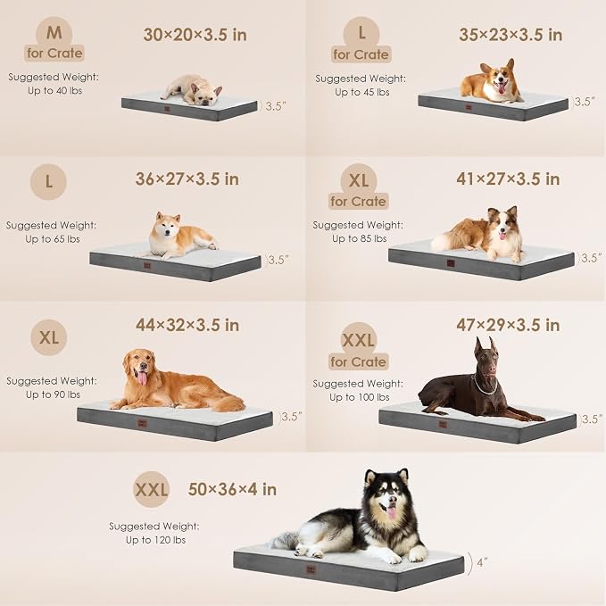 EHEYCIGA Orthopedic Dog Bed Large with Removable Washable Cover, 41IN Beige | Egg Crate Foam Support, Durable Oxford fabric, Non-Slip Bottom, Machine Washable, Soft Waterproof Plush Pet Bed Mat For Crate