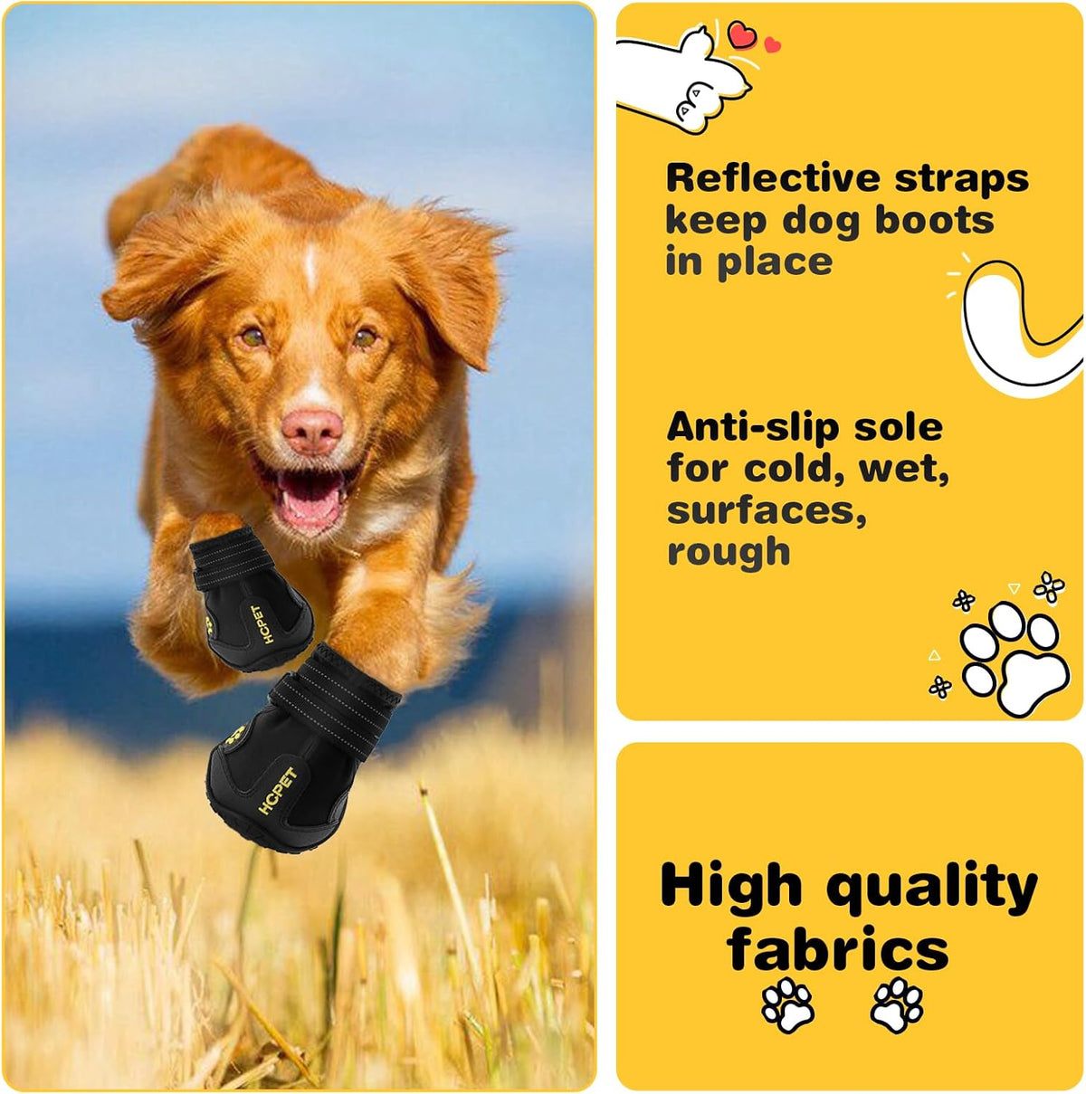 Hcpet Dog Boots Waterproof with Reflective Straps, Dog Shoes for Small Medium Large Puppy Outdoor Paw Protectors 4Ps, 8 (width 2.95 inch) for 74-91 lbs