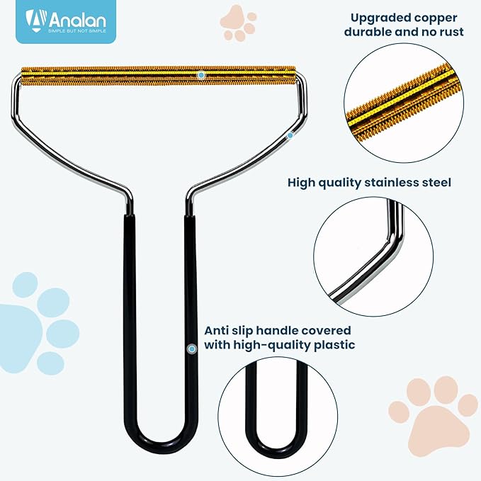 3 in 1 Analan Cat Brush Pet Hair Remover for Dog & Cat, Self-Cleaning Slicker Brush for Pet Grooming, Perfect Pet Hair Removal Tool for Furniture Carpets Couches and Bedding (Sky Blue)