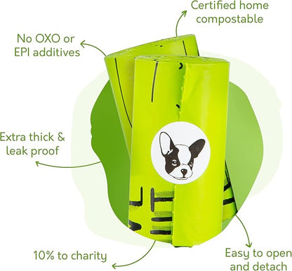100% Certified Home Compostable Dog Poop Bags - 10% to Charity - ASTM D6400 & EN 13432 Compliant - 240 x Plant Based Compostable Poop Bags (16 Rolls)