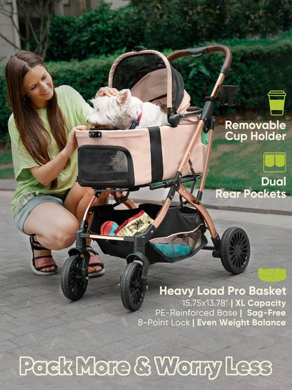 Dog Stroller, Cat Strollers, 5-in-1 Pet Stroller with Detachable Waterproof Carrier for Small/Medium Dogs Cats up to 55lbs, All-in-One Fold Without Detaching Carrier for Dogs Cats 10 lbs to 55 lbs