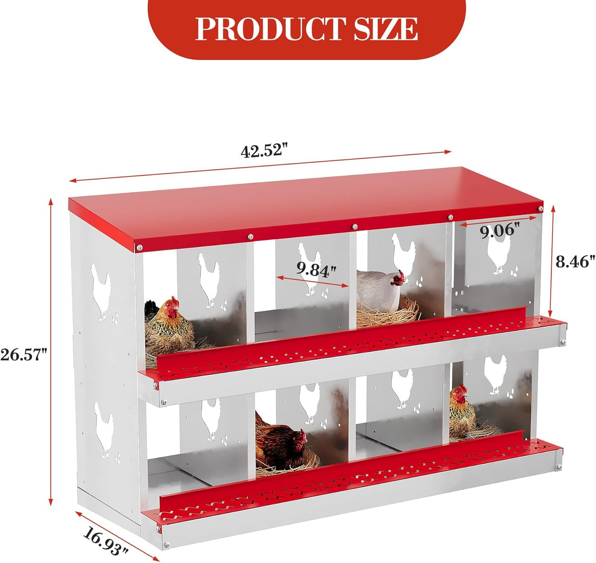 8 Hole Chicken Nesting Box with Roll Out Egg Tray, Rustproof & Ventilated Chicken Laying Boxes for Hens, Chickens, Ducks | Easy-Clean Poultry Coop Accessories