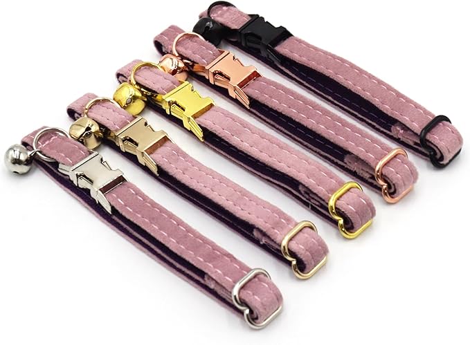 Personalized Cat Collar with Bells,Velvet Customized Small Cat Collar with Name Tag,Pet Collar with Name Phone Number Engraved ID Tags for Boy and Girl Kitten Cats (Pink Purple)