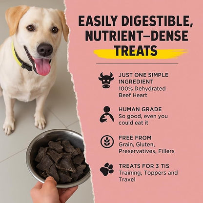 Ruff Town Dog Treats - Human Grade Beef Heart | Dehydrated Single Ingredient | High Protein, Low Fat, Hypoallergenic, Grain Free Training Treats | Ideal for All Breeds & Sizes, Made in USA(4oz)