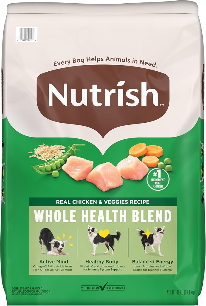 Nutrish Dry Dog Food Real Chicken & Veggies Recipe Whole Health Blend, 40 lb. Bag, (Rachael Ray)