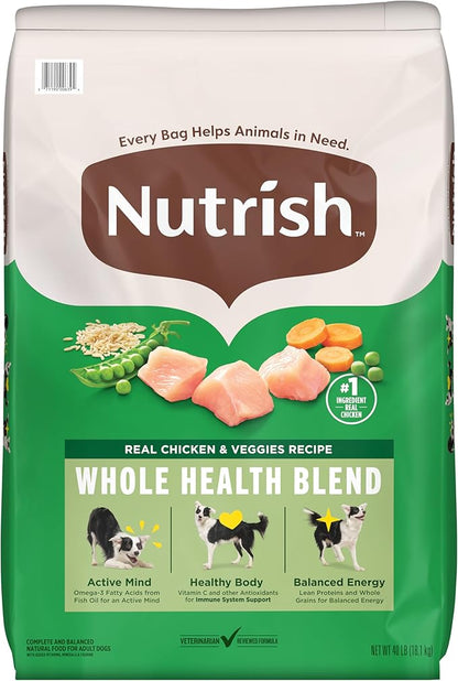 Nutrish Dry Dog Food Real Chicken & Veggies Recipe Whole Health Blend, 40 lb. Bag, (Rachael Ray)