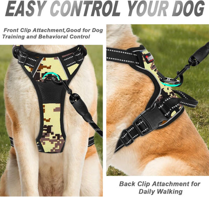 BARKBAY No Pull Dog Harness Front Clip Heavy Duty Reflective Easy Control Handle for Large Dog Walking(Desert camo,M)