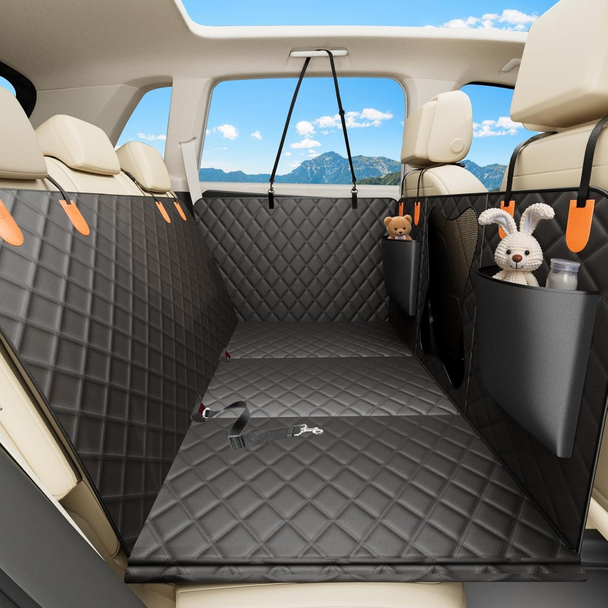 Waterproof Dog Car Seat Cover for Back Seat – Heavy Duty Back Seat Extender for Dogs with Hard Bottom, 7-Layer Protection, Non-Slip & Scratchproof, Easy to Install (Black)