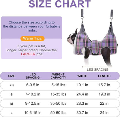 BEAUTYZOO Dog Grooming Hammock for Small Dogs Cat- Dog Sling for Nail Trimming/Clipping- Dogs Hanging Harness Holder with Thick Fabric Neck Support & Strap Restraint Claw Care, Purple S