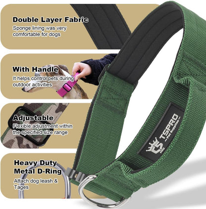 TSPRO Premium Dog Collars Tactical Dog Collar with Handle and Heavy Duty Quick-Release Metal Buckle Durable Thick and Adjustable for Medium to Large Dogs (Gradient Multi-Colored L)