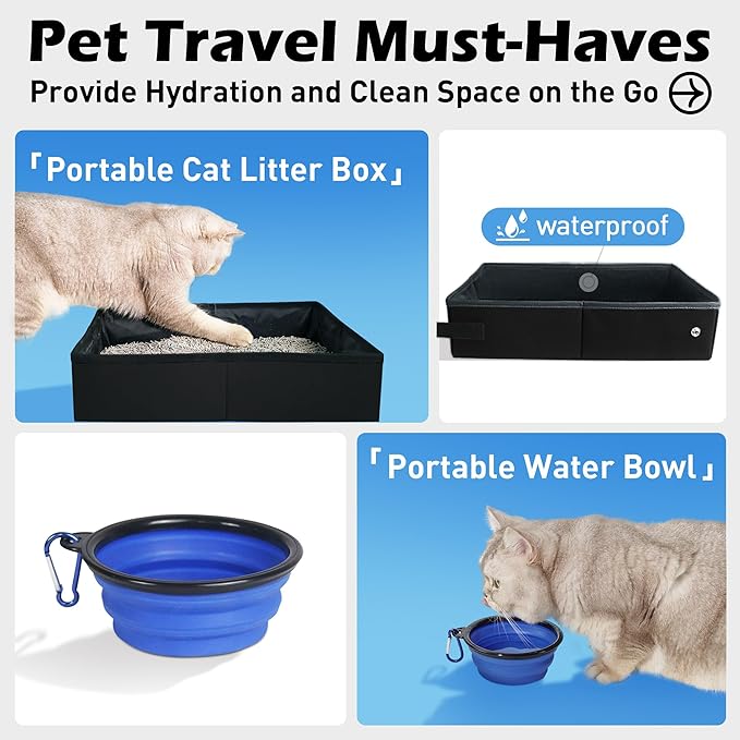 Large Cat Carrier 24"x16.5"x16.5" Soft-Sided Portable Pet Crate for Car Traveling with Collapsible Litter Box and Bowl