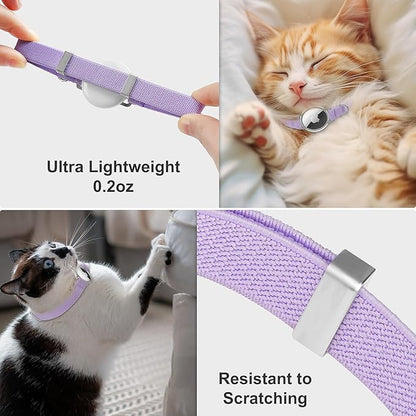 AirTag Cat Collar,Ultra Elastic Cat Tracker Collar with Apple Air Tag Holder, [Lightweight][Scratch Resistant] Stepless Adjustable GPS Pet Collar for Cats Kittens (Purple)