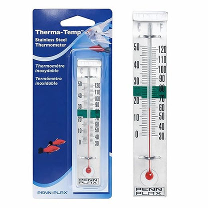 Penn-Plax Therma-Temp Stainless Steel Thermometer - Accurate Aquarium Thermometer - Easy to Read - Dual Scale for Freshwater and Saltwater Tanks - Rust-Resistant Clip-On Design - 4.25 Inches