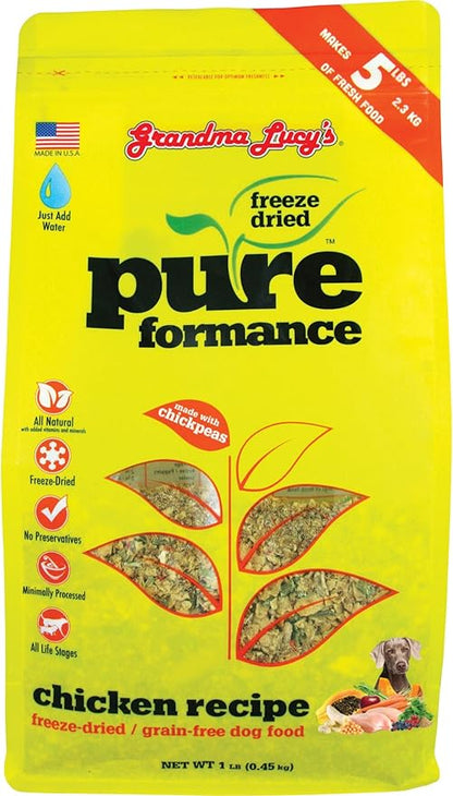 GrandmaLucy Pureformance Freeze Dried Grain Free Chicken Recipe Dog Food 1 Lbs