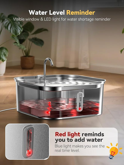 Large Dog Water Fountain 14L/3.7Gal, Stainless Steel Pet Fountain for Large Dogs and Multi-Pets Families, Visible Window & Extra Wide Drinking Area, Enlarges Capacity & Saves Space (with 3pcs Filters)