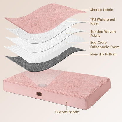 EHEYCIGA Orthopedic Dog Bed Large with Removable Washable Cover, 41IN Pink | Egg Crate Foam Support, Durable Oxford fabric, Non-Slip Bottom, Machine Washable, Soft Waterproof Plush Pet Bed Mat For Crate