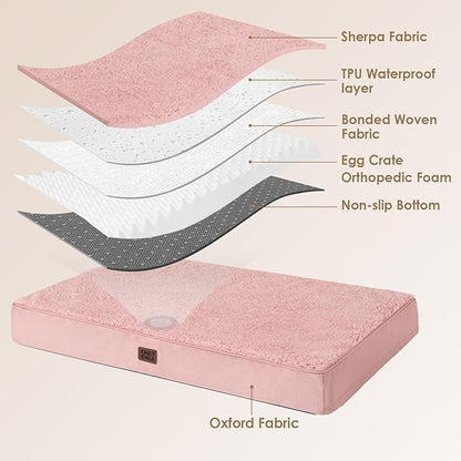 EHEYCIGA Orthopedic Dog Bed Large with Removable Washable Cover, 50IN Pink | Egg Crate Foam Support, Durable Oxford fabric, Non-Slip Bottom, Machine Washable, Soft Waterproof Plush Pet Bed Mat For Crate