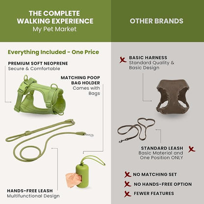 No Pull Dog Harness and Leash Set 3-in-1 Adjustable Anti Pull Dog Harness with Hands-Free Matching Leash,Poop Bag Holder,Easy Walk Dog Harness Extra Small Sized Dog(Olive Green)
