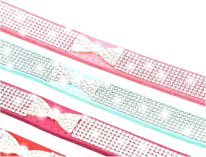 Serijoars Small Dog Collar with Rhinestone Crystal Diamond Colorful Bling Girl Puppy Cat Collars (L, Hot Pink3)