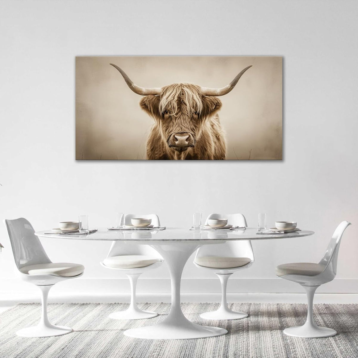 Large Highland Cow Wall Art Farmhouse Country Extra Canvas Living Room Oversize Western Cattle Wall Decor Pictures Framed Prints Animal Painting Artwork for Bedroom Dining 60"x30"
