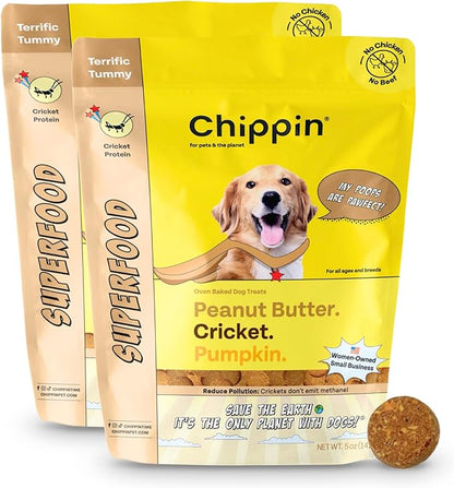 Peanut Butter Dog Biscuits, Pumpkin & Cricket Protein All Natural Dog Treats, Healthy Puppy Treats, Hypoallergenic, Gut Healthy, Sustainable Products, 2-Pack