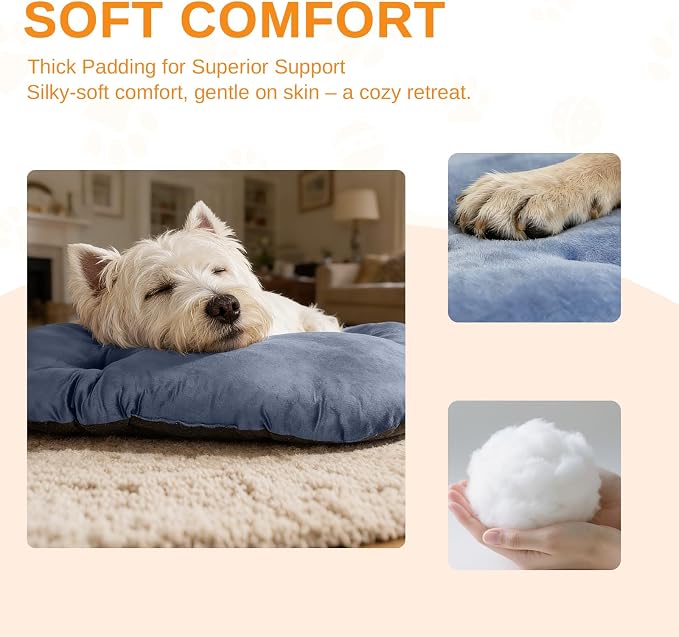 Washable Oval Medium Dog Bed, Silver-Tipped High-Resilience, Dusty Blue | Non-Slip Bottom Prevents Sliding, Soft Plush Short Fur, Machine Washable, Ideal for Crates/Apartments/Cozy Nooks,29"x18"x2.8"