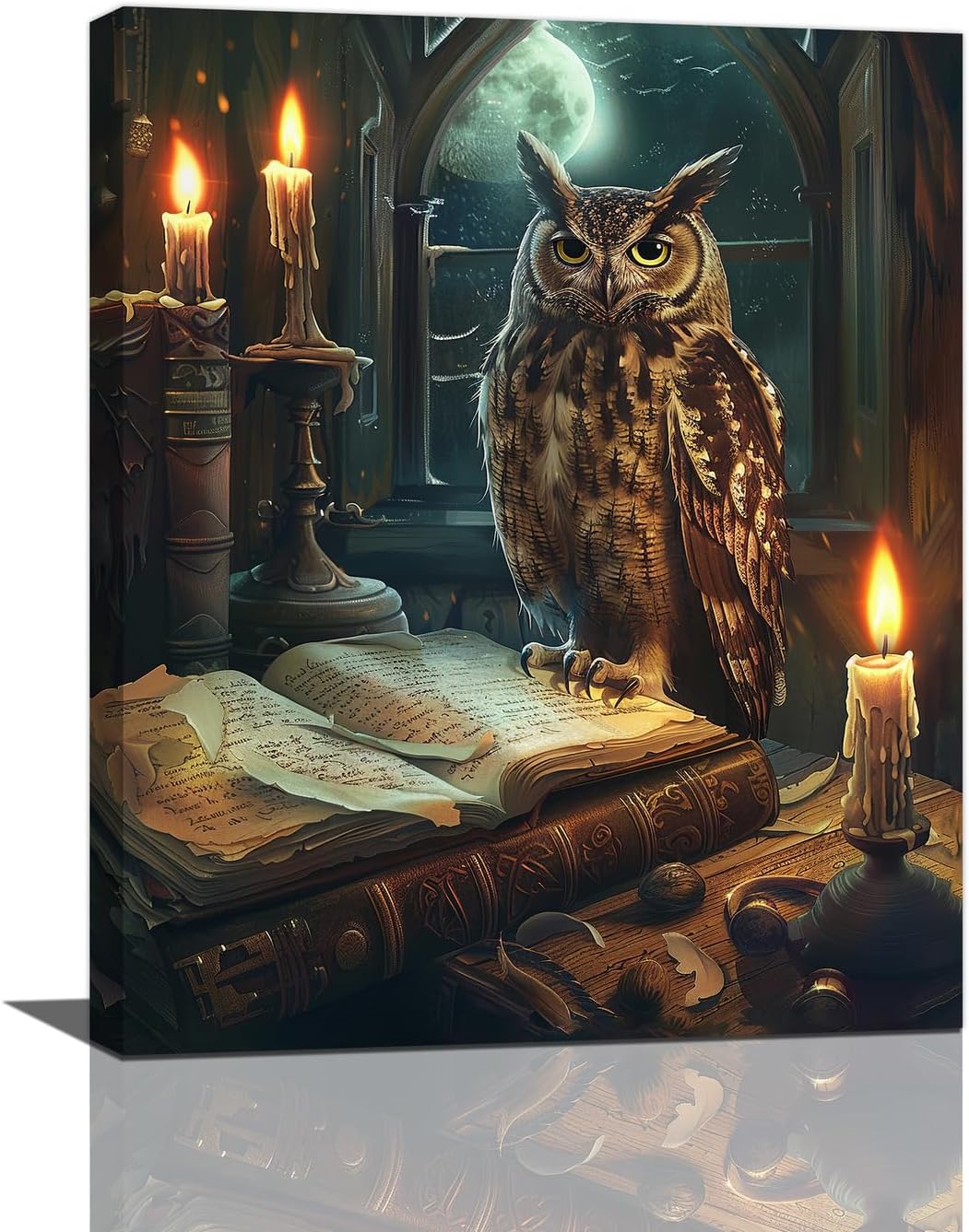 Owl Book Wall Art Vintage Canvas Wall Decor Prints Framed Painting Owls Pictures Gifts Artwork for Bathroom Living Dining Bedroom 16"x20"