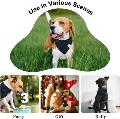 E-Clover Dog Bandanas Boy & Matching Scrunchie Set Plaid Scarf Kerchief for Small Dog Puppy Bandana Pet Owner Blue Green Fall
