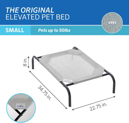 Coolaroo Original Elevated Dog Bed - Breathable Off-The-Ground Pet Bed with Cooling Fabric, Joint Relief & Moisture-Resistant Fabric, 100% Recyclable, Easy Clean, Grey, Small