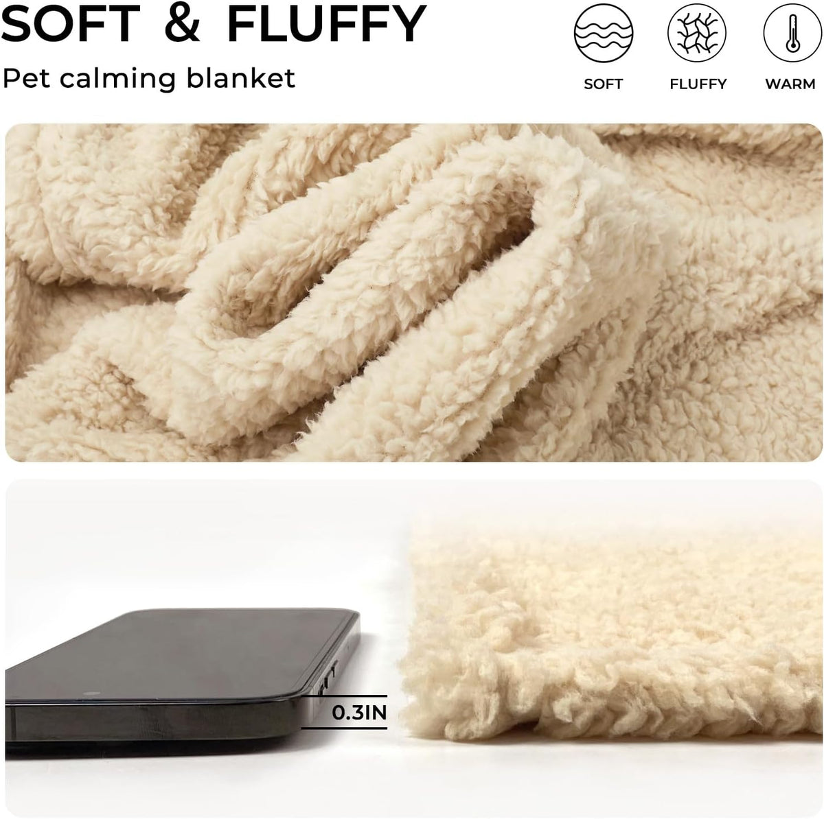 Luciphia 1 Pack 3 Calming Dog Blanket Fluffy Premium Fleece Pet Blankets Soft Sherpa Throw for Dogs Puppy Cat Beige/Pink/HazeBlue Small (23" x16")