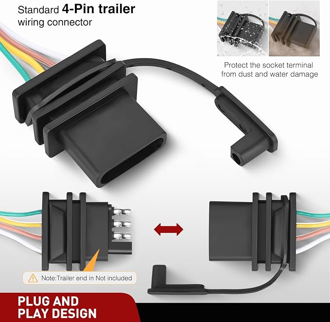 Nilight 4 Pin Trailer Wiring Harness Kit 56336 Simple Fit Tow Hitch | Vehicle Standard 4 Way Connector Custom for 2014 2015 2016 2017 2018 2019 2020 2021 2022 2023 2024 2025 Dodge Durango