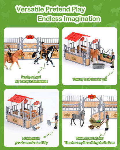 Horse Stable Playset, Horse Gifts for Girls and Boys with 3 Horses and 2 Riders, Horse Toys Set Farm Animals Toys for Kids 3 4 5 6 7 8+ (Horse Playset 1)