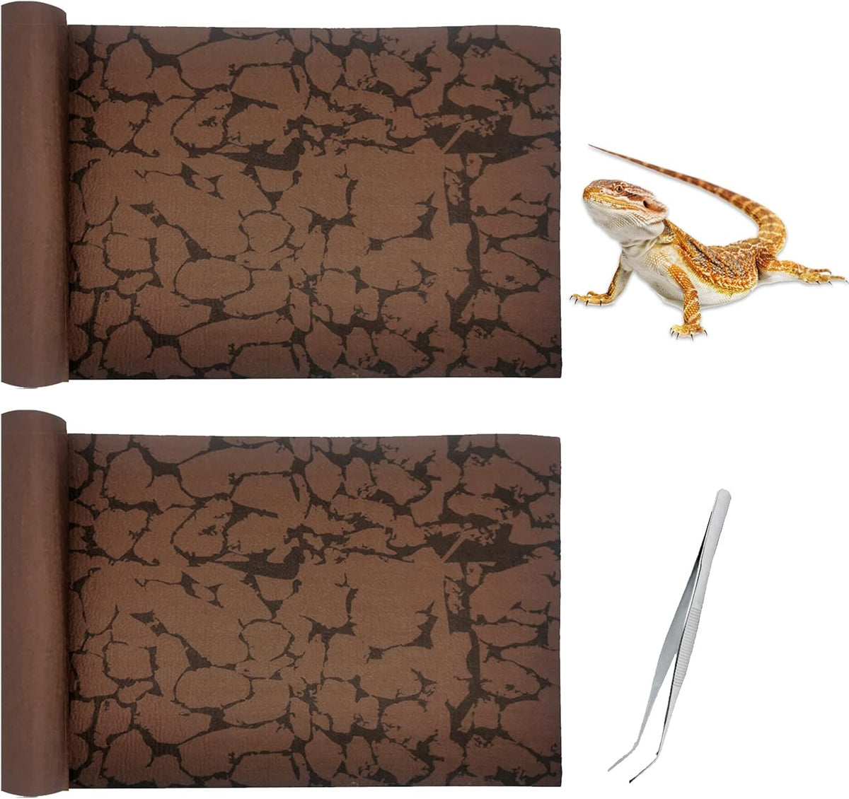 Tfwadmx Reptile Carpet Sand Mat for Bearded Dragon Terrarium Substrate Liner Brown Leopard Gecko Tank Accessories Lizard Bedding Mats for Tortoise Turtle Snake Chameleon with Tweezers 12x20In (2 Pcs)