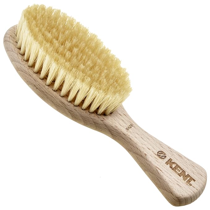 Kent BA29 Cradle Cap Baby Hair Brush with Soft Natural Bristles and Travel Pouch - Baby Essentials for Newborn Hair Brush Made in England