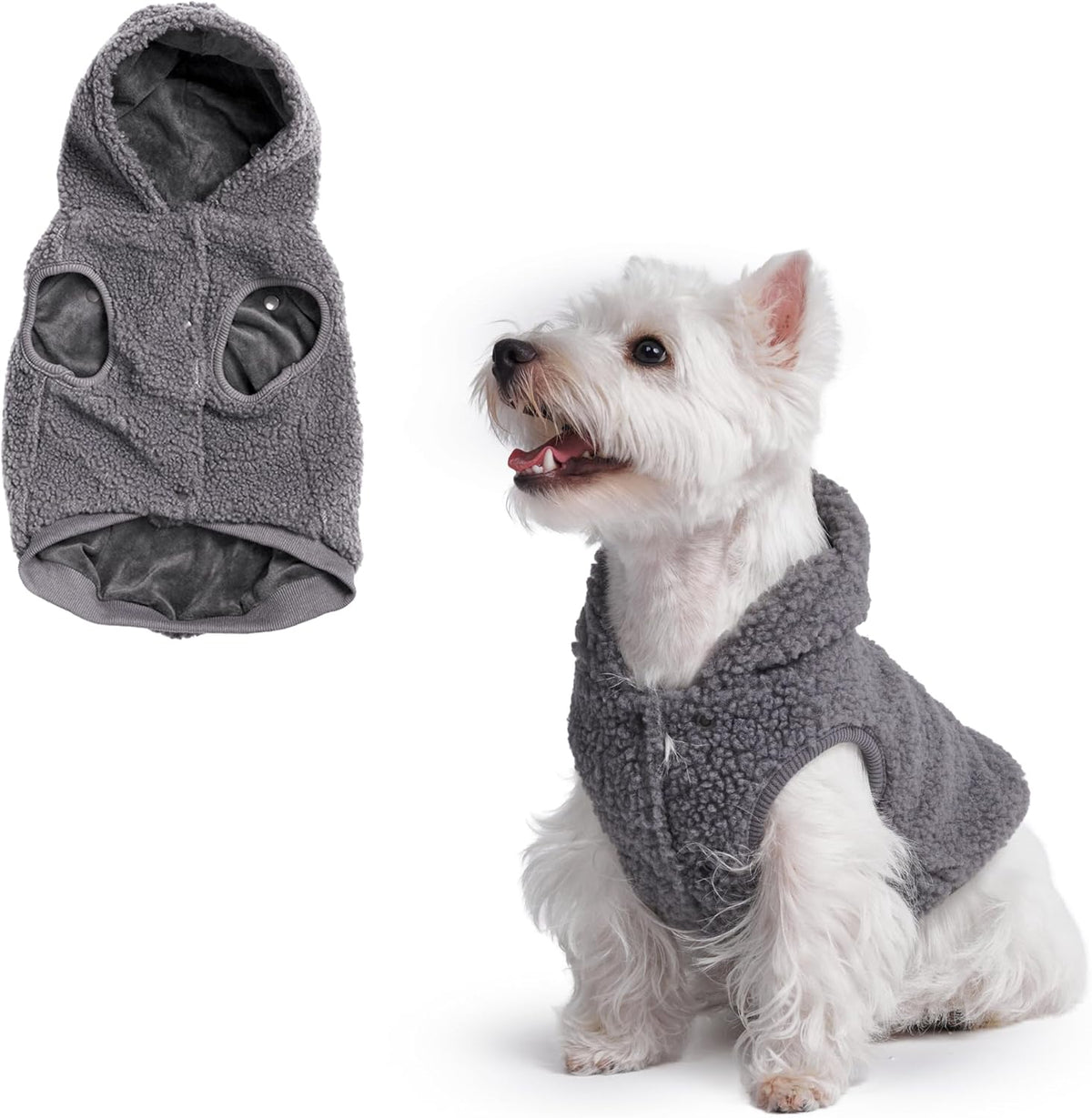 Spark Paws Teddy Dog Sweater, Sherpa Jacket Vest with Warm Fleece Lining, Winter Coat Suitable for Small Medium Large XL XXL Breeds - Grey - M