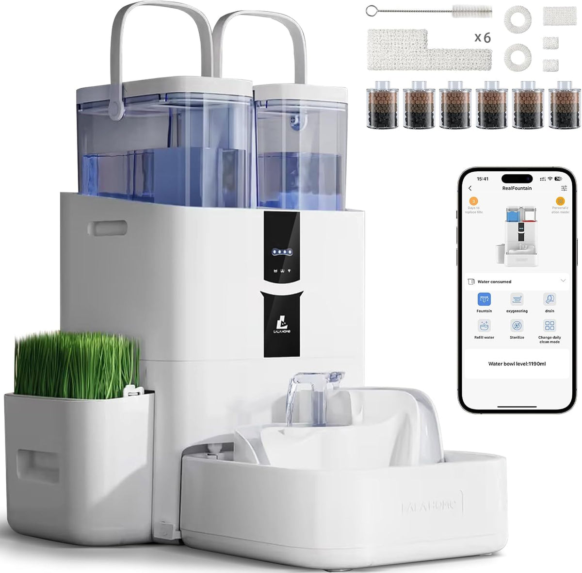 DailyFresh Cat Water Fountain 10L/338 oz Self Refilling, Pet Drinking Fountains for Dogs Indoor, Smart APP 5G WiFi Automatic Water Dispenser Oxygen-Rich, Wastewater Separation, BPA-Free