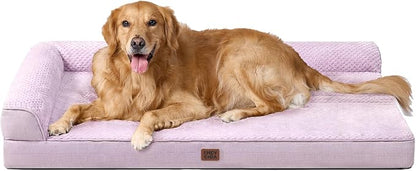 EHEYCIGA Memory Foam Dog Bed, Large Orthopedic Dog Bed, Lilac | Washable Removable Cover, Waterproof Flat Pet Sofa Couch with Nonskid Bottom, 44x32x6.5