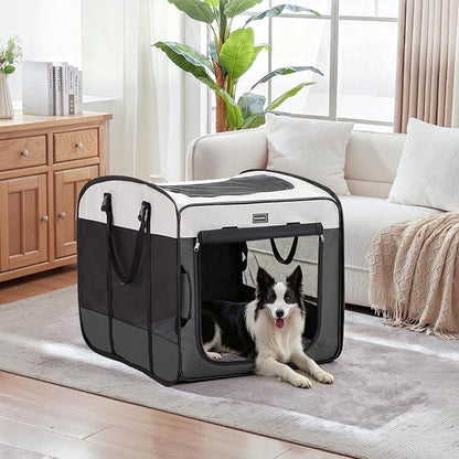 Dog Kennels and Crates for Medium Dogs, Portable Pop Up Indoor Pet Cage with Sturdy Wire Frame, Collapsible Travel Crate Soft Sided Cat Bag Escape Proof (Gray, 36.0" L x 23.0" W x 28.0" H)