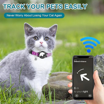 Airtag Cat Collar, Reflective Cat Collar with Apple Air Tag Holder, Breakaway GPS Tracker Pet Collar with Bell for Cat Kitten, Airatg Not Included, Purple, XS(7-9 Inch)