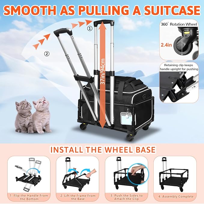 Top-Expandable Small Pet Carrier with Wheels Airline Approved | 18"x13"x9.5", for Southwest Airlines, Lockable Safety Zippers and Anti-Scratch Mesh, Pets Under 10 Lbs, Black