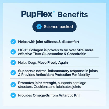 PupFlex+ Hip and Joint Supplement Dogs, Vet Created Soft Chews with UC-II® Collagen for Dogs, CurcuVET® & Omega 3, Proven More Effective Than Glucosamine Chondroitin, Dog Joint Supplement (60 ct)